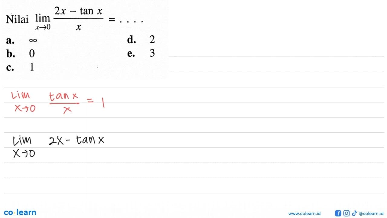 Nilai lim x->0 (2x tan x)/x =