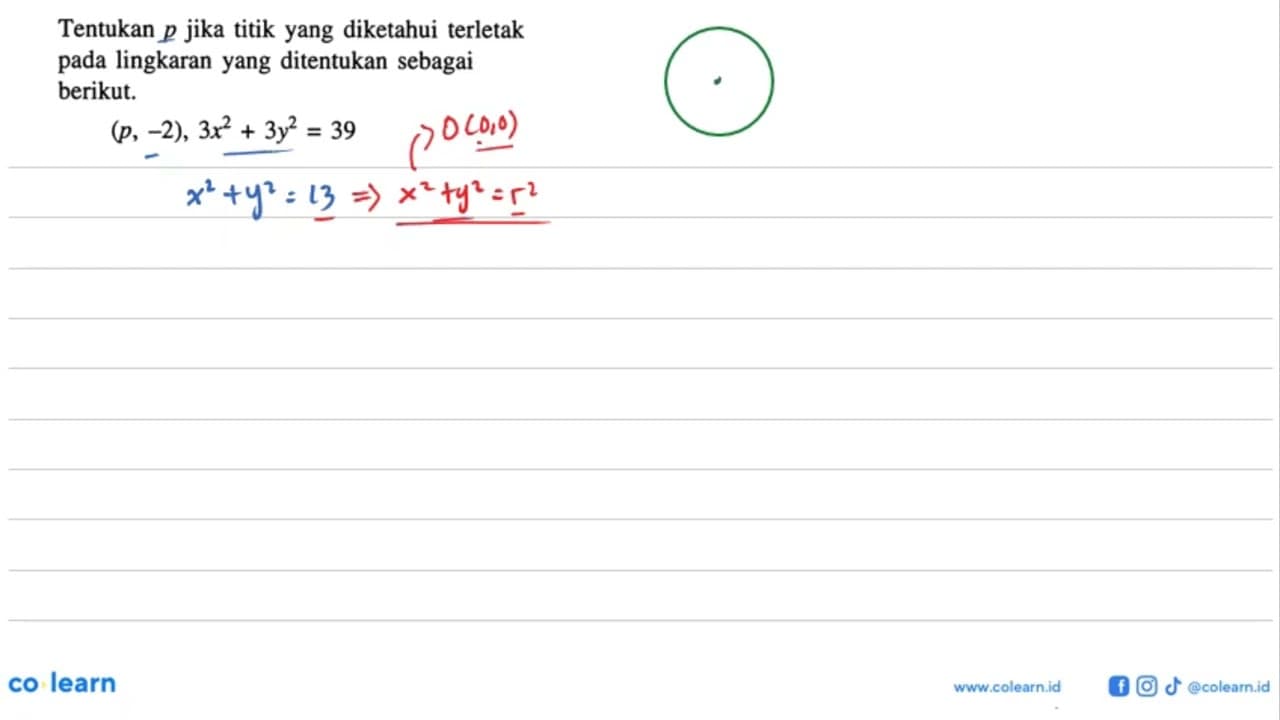 Tentukan p jika titik yang diketahui terletak pada