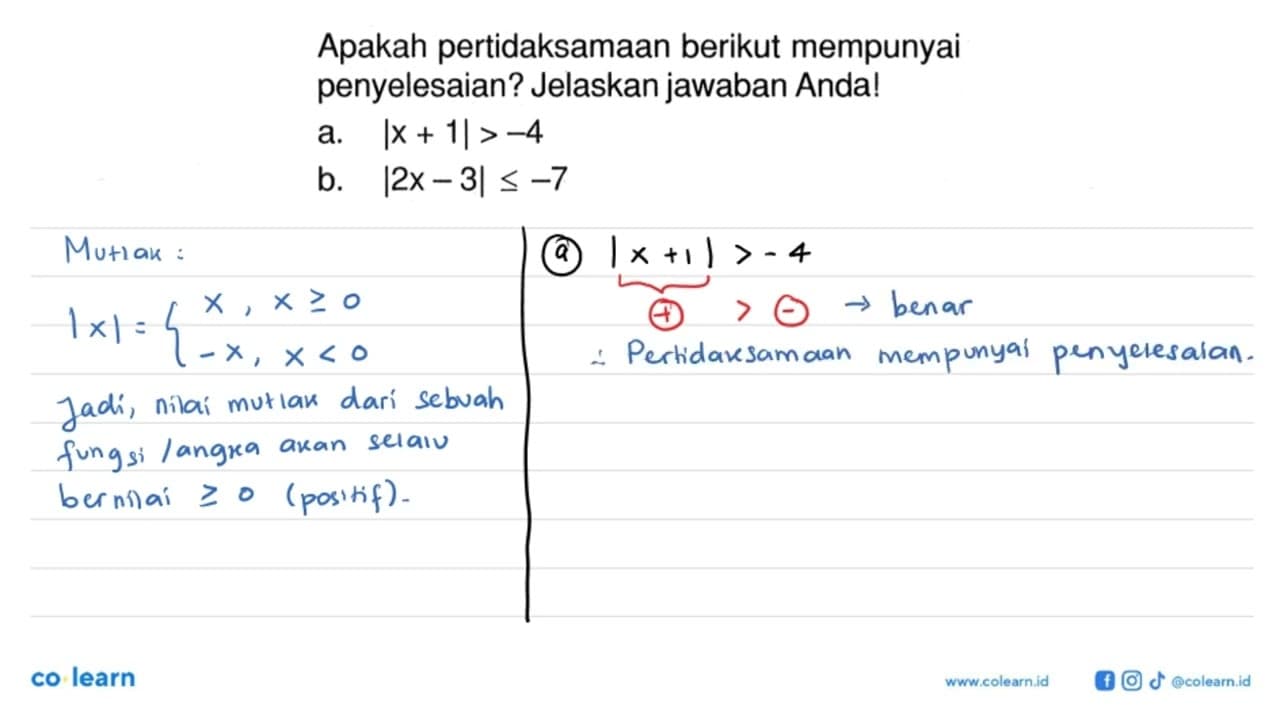 Apakah pertidaksamaan berikut mempunyai penyelesaian?