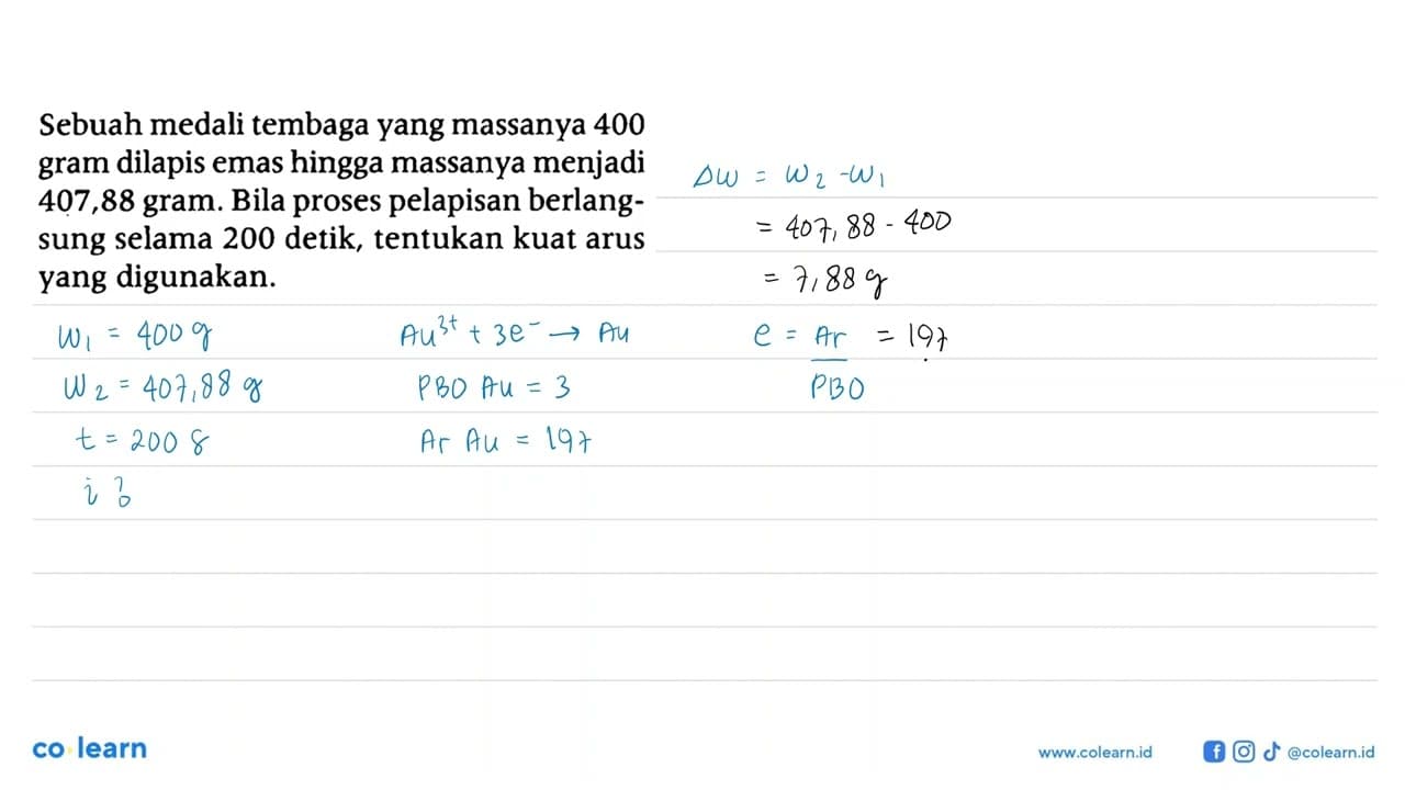 Sebuah medali tembaga yang massanya 400 gram dilapis emas