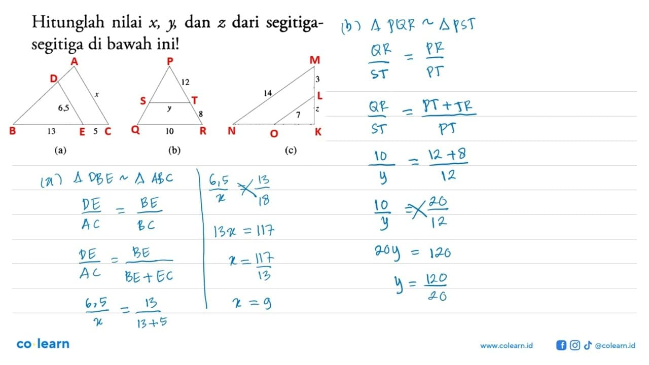 Hitunglah nilai x, y , dan z dari segitiga-segitiga di