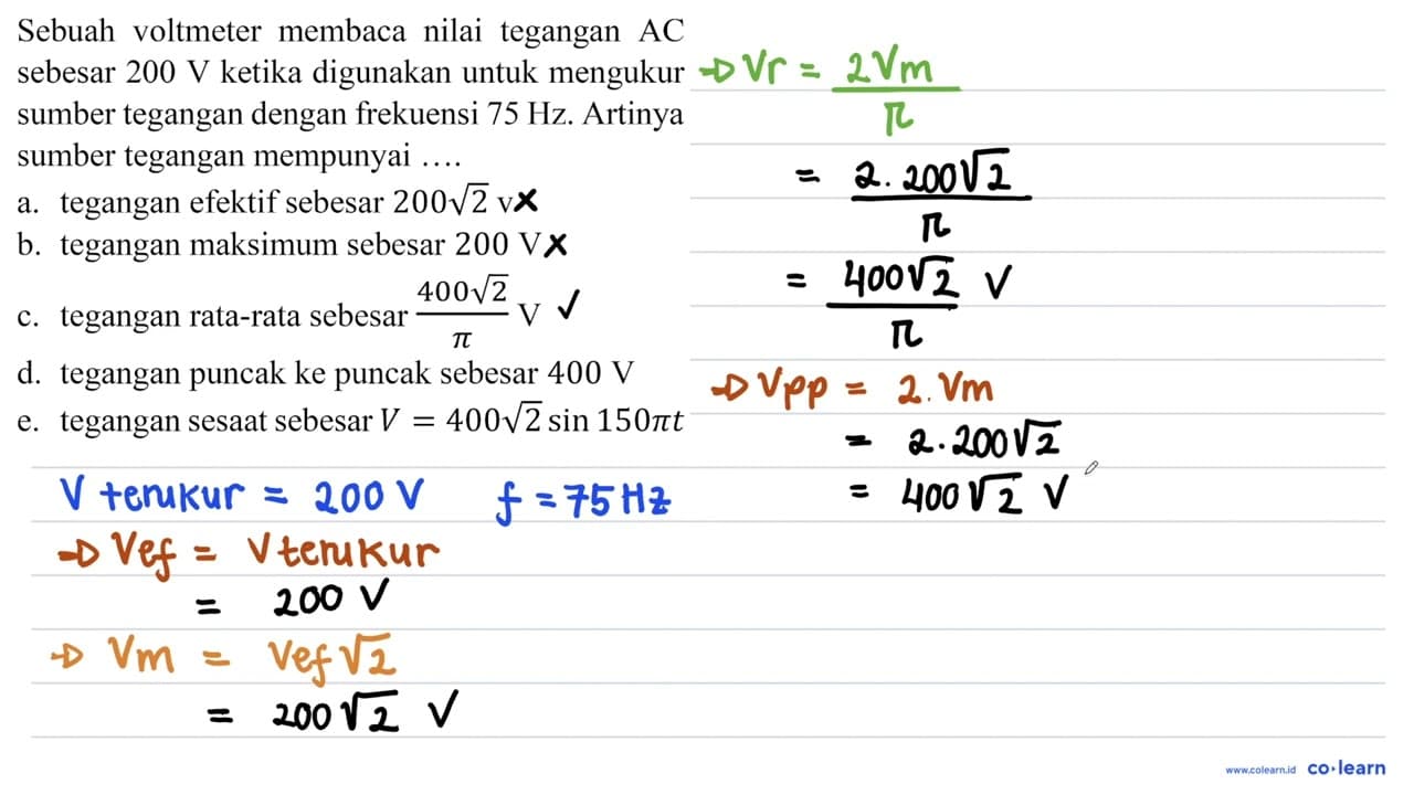 Sebuah voltmeter membaca nilai tegangan AC sebesar 200 ~V