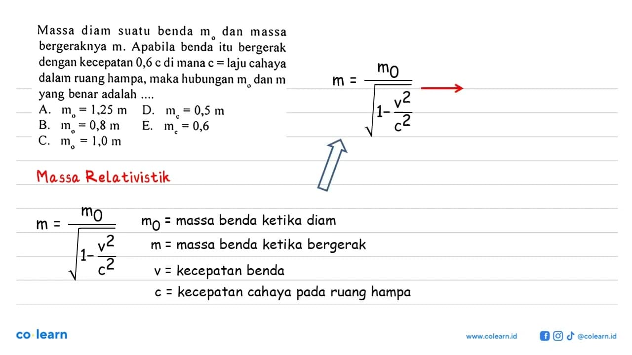 Massa diam benda suatu dan m0 dan massa bergeraknya m.