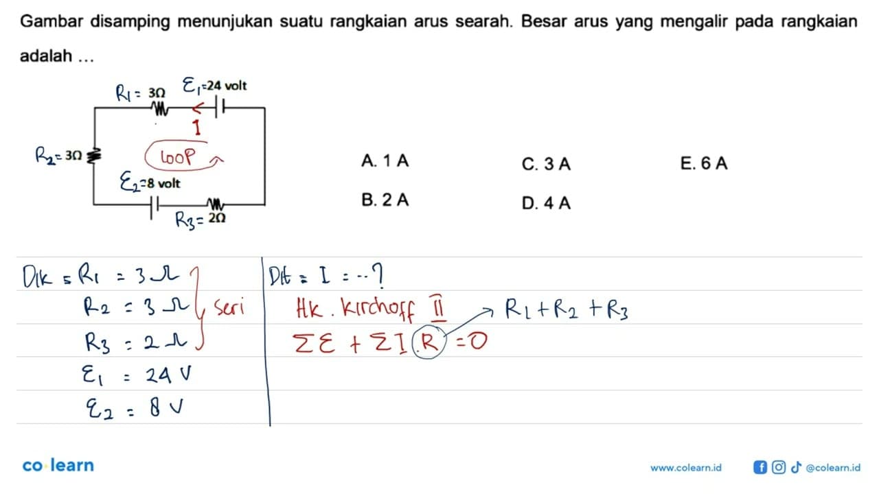 Gambar disamping menunjukan suatu rangkaian arus searah.