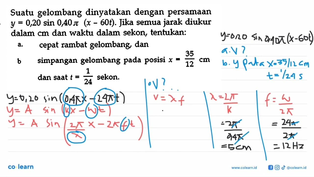 Suatu gelombang dinyatakan dengan persamaan y=0,20