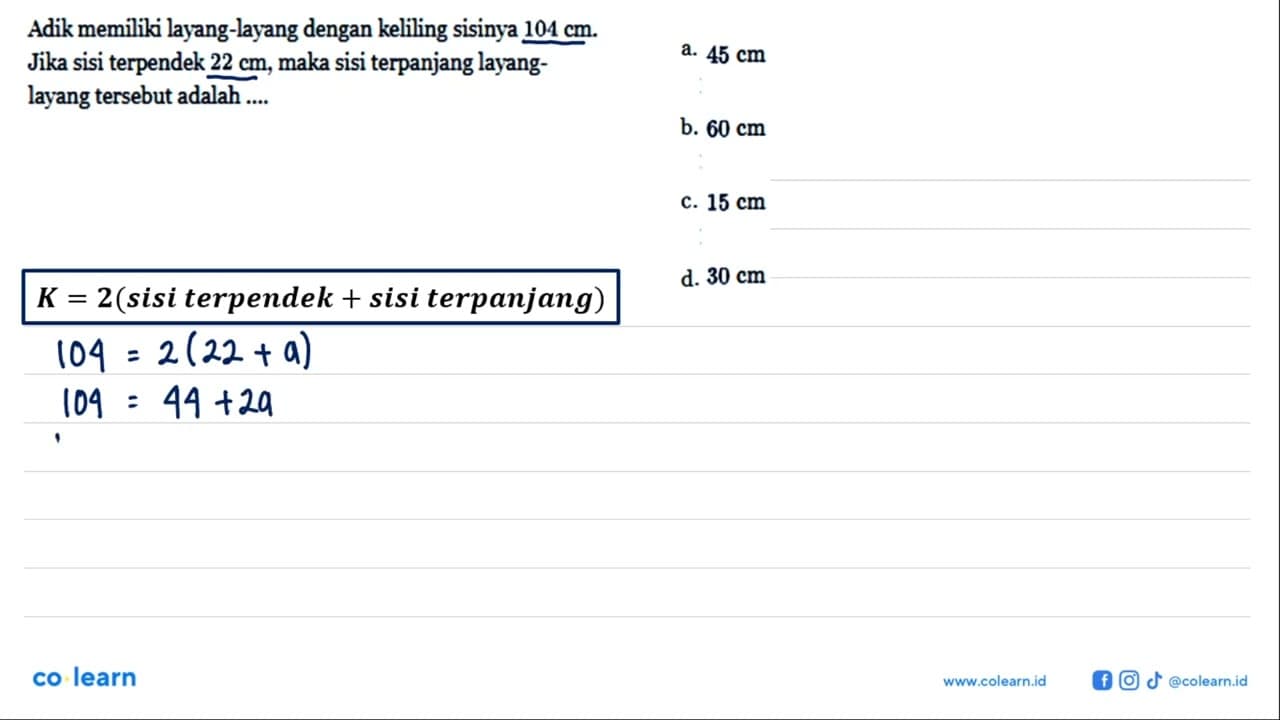 Adik memiliki layang-layang dengan keliling sisinya 104 cm