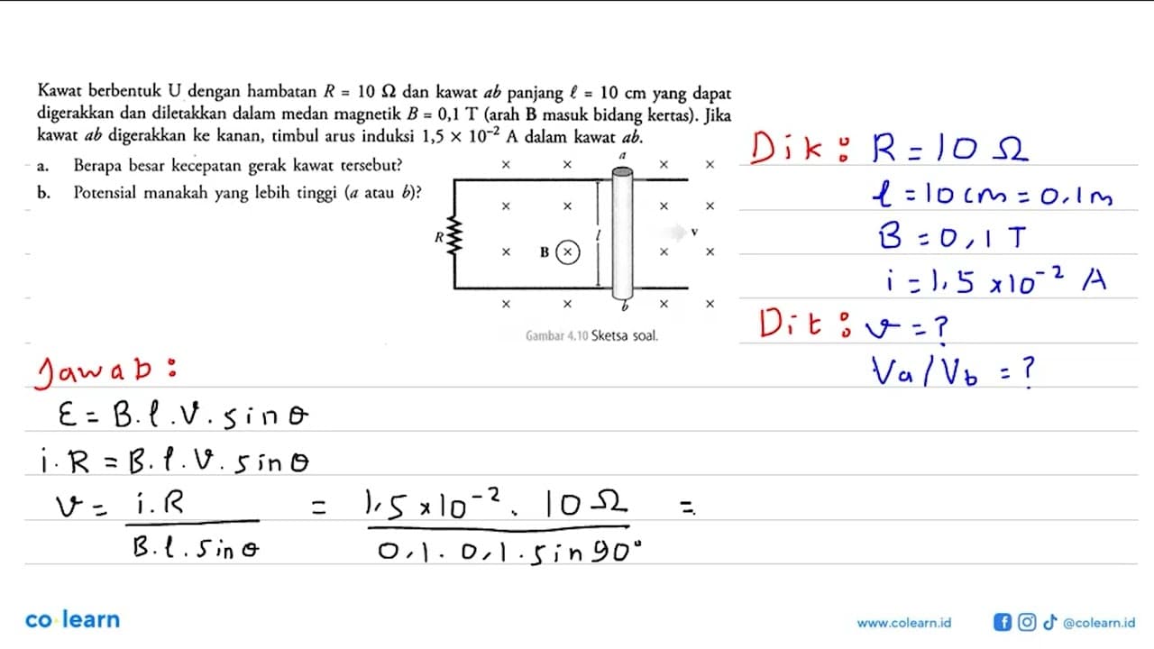 Kawat berbentuk U dengan hambatan R = 10 ohm dan kawat ab