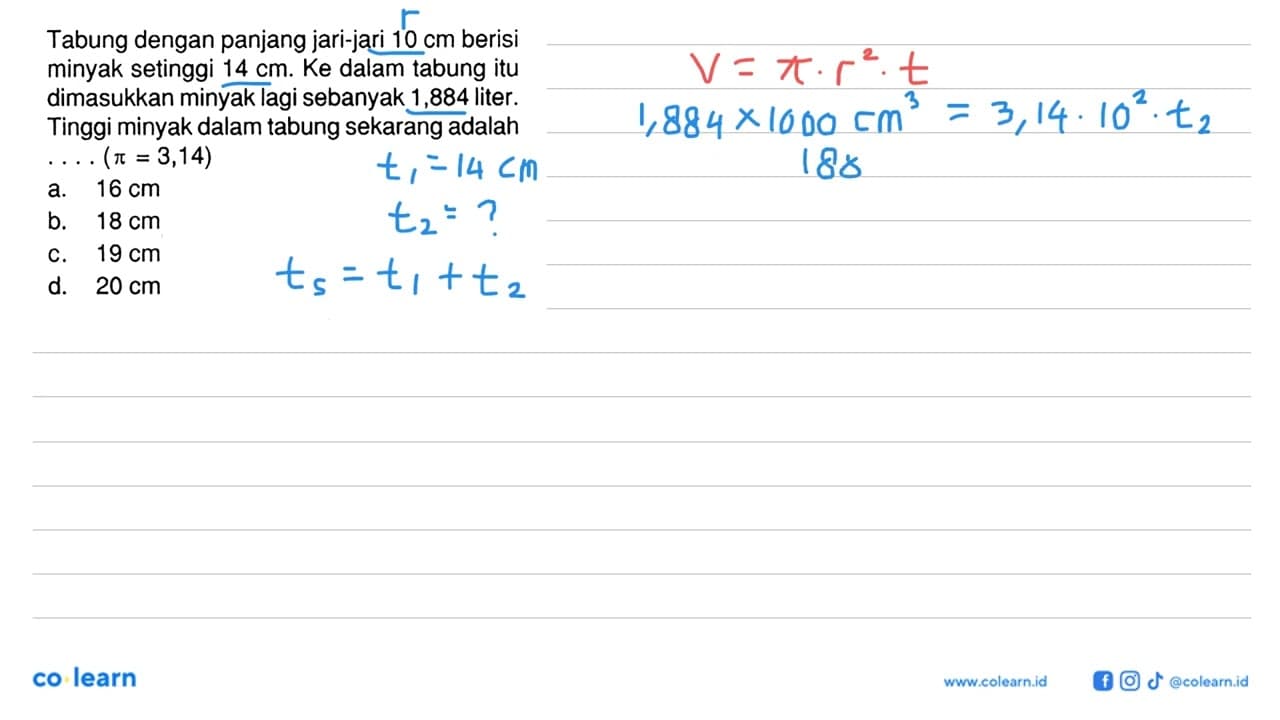 Tabung dengan panjang jari-jari 10 cm berisi minyak