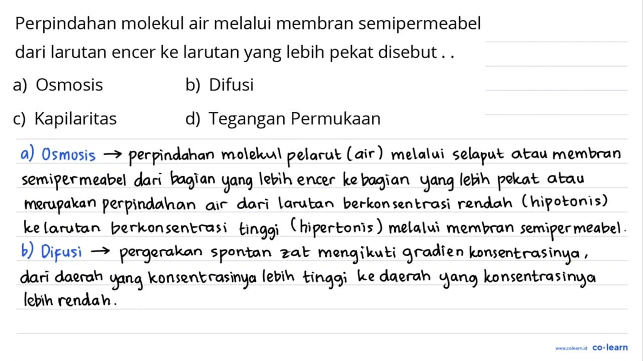 Perpindahan molekul air melalui membran semipermeabel dari