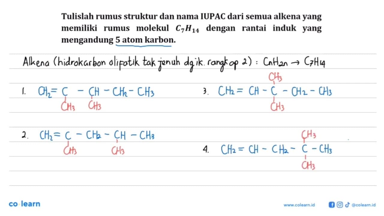 Tulislah rumus struktur dan nama IUPAC dari semua alkena