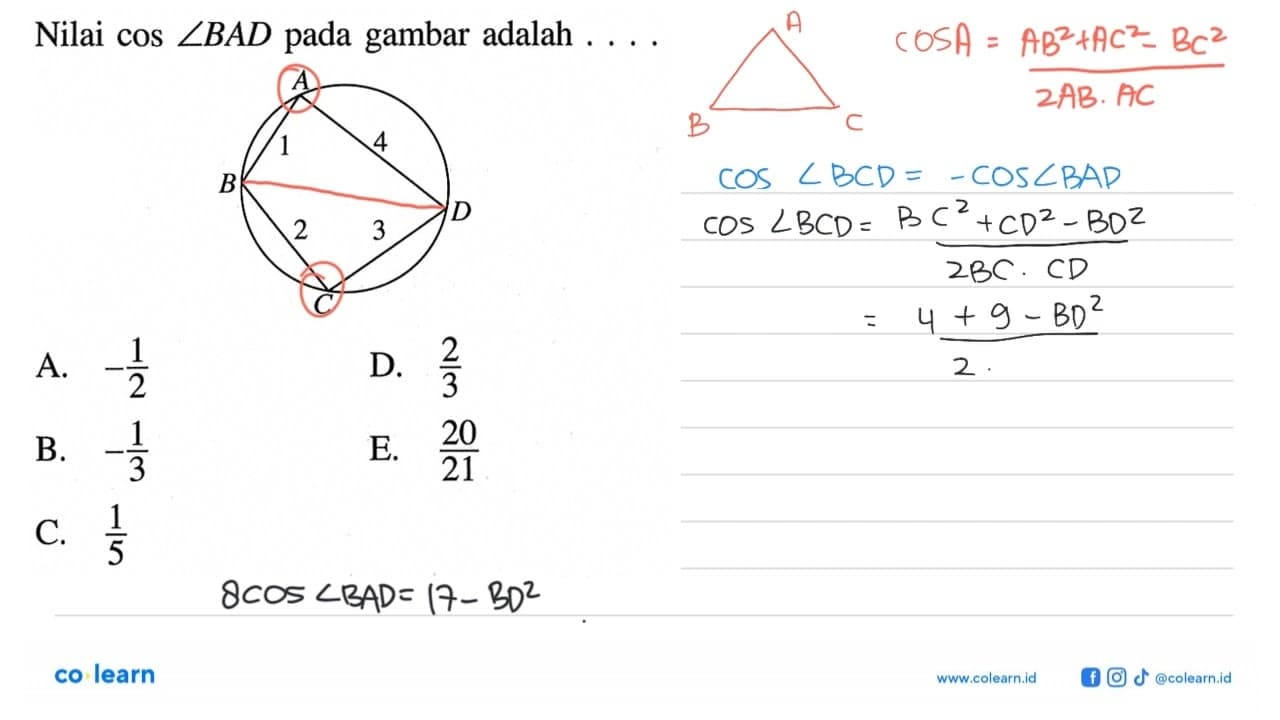 Nilai cos sudut BAD pada gambar adalah ...