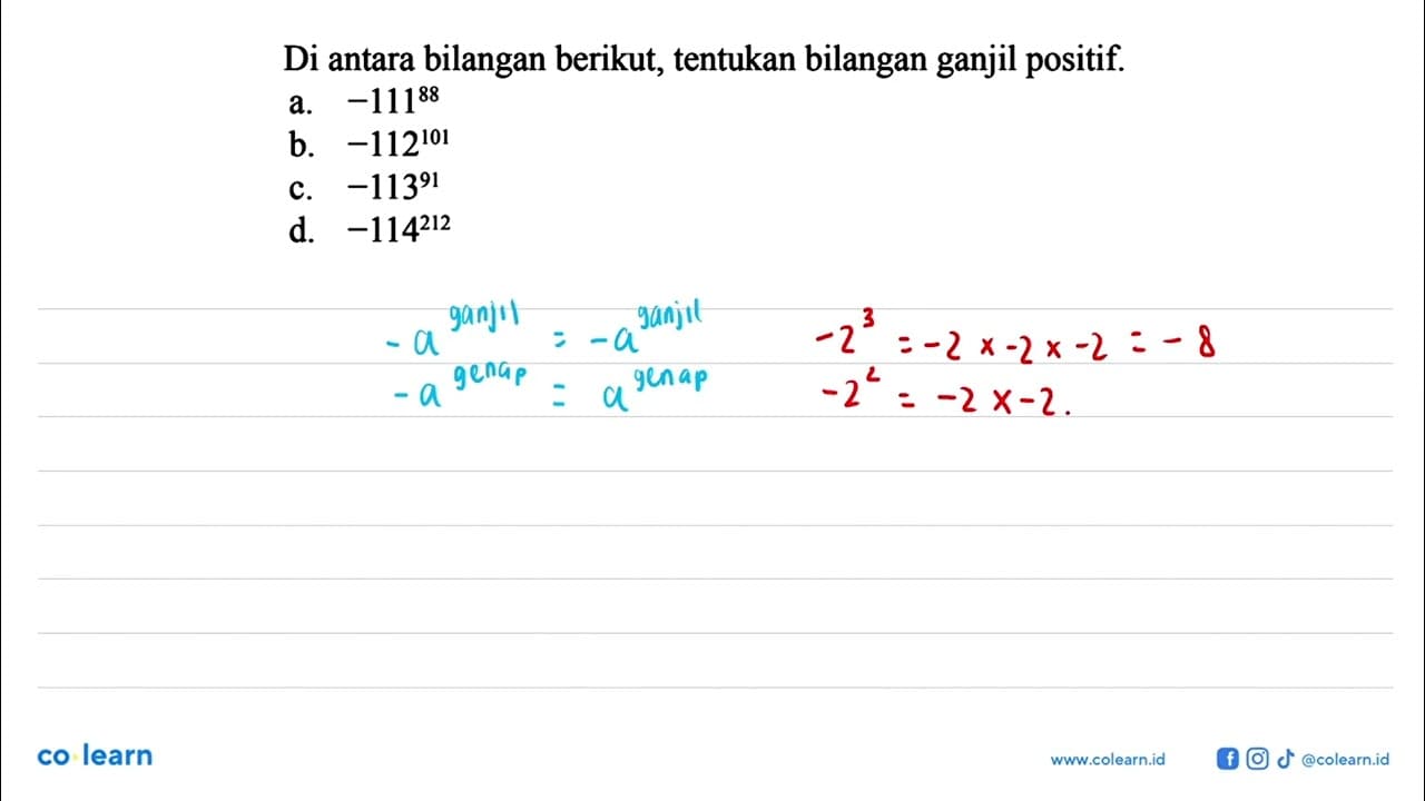 Di antara bilangan berikut, tentukan bilangan ganjil