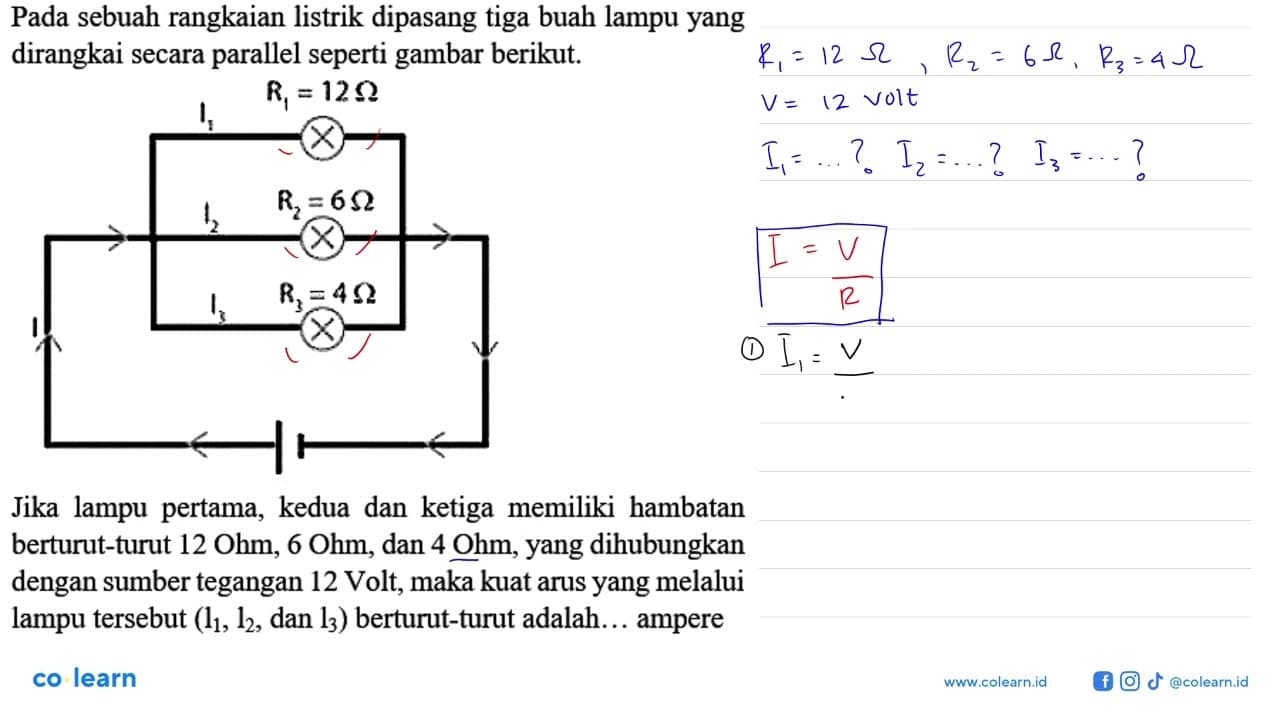 Pada sebuah rangkaian listrik dipasang tiga buah lampu yang