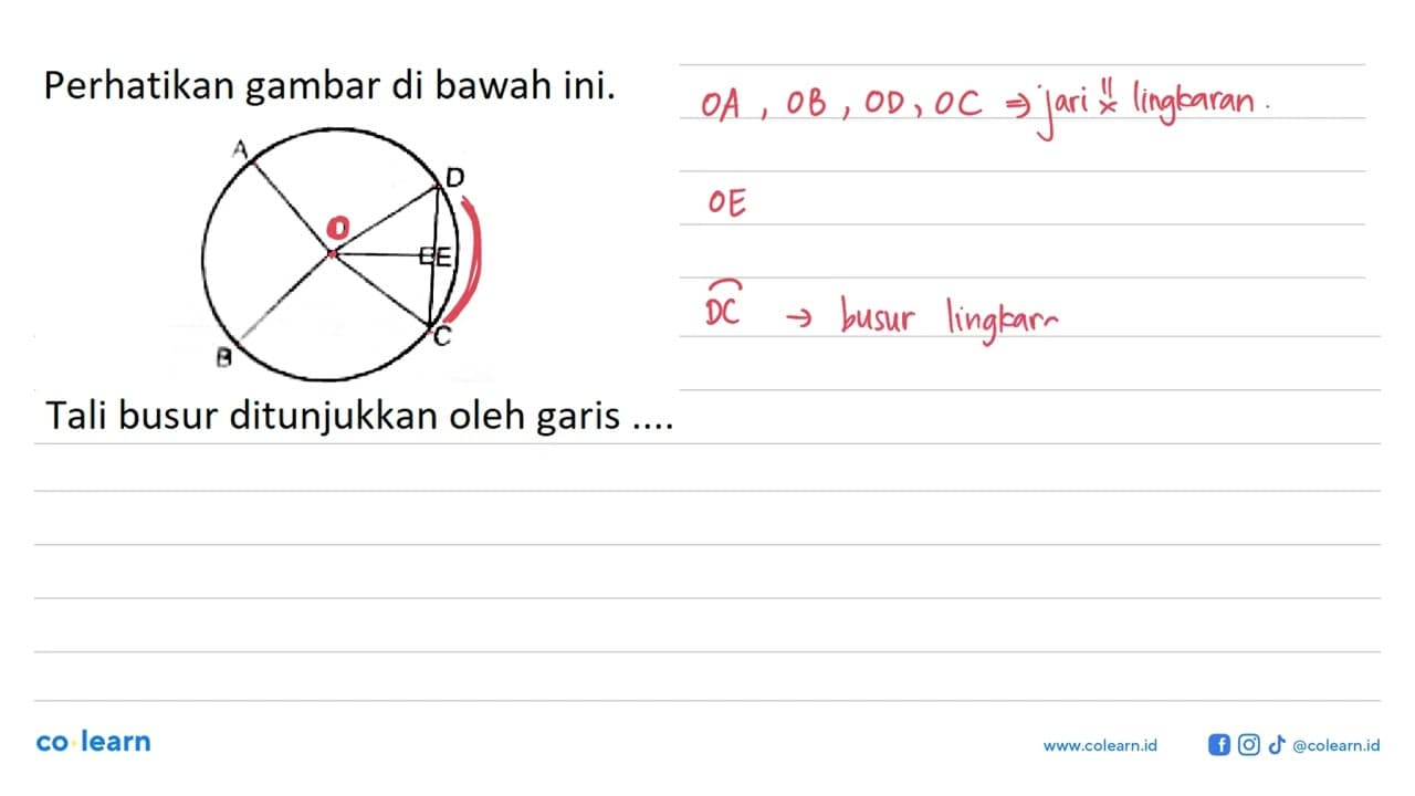 Perhatikan gambar di bawah ini. Tali busur ditunjukkan oleh
