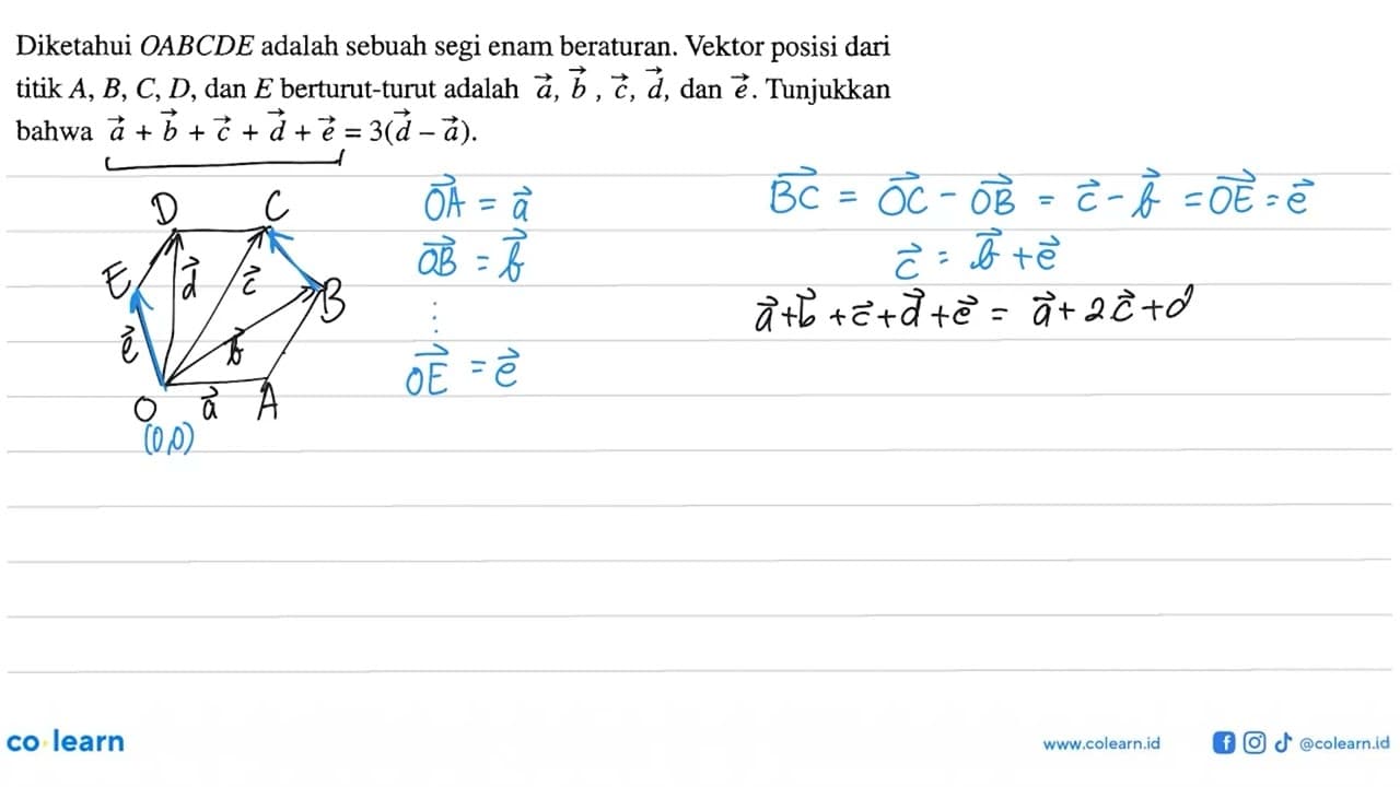 Diketahui OABCDE adalah sebuah segi enam beraturan. Vektor