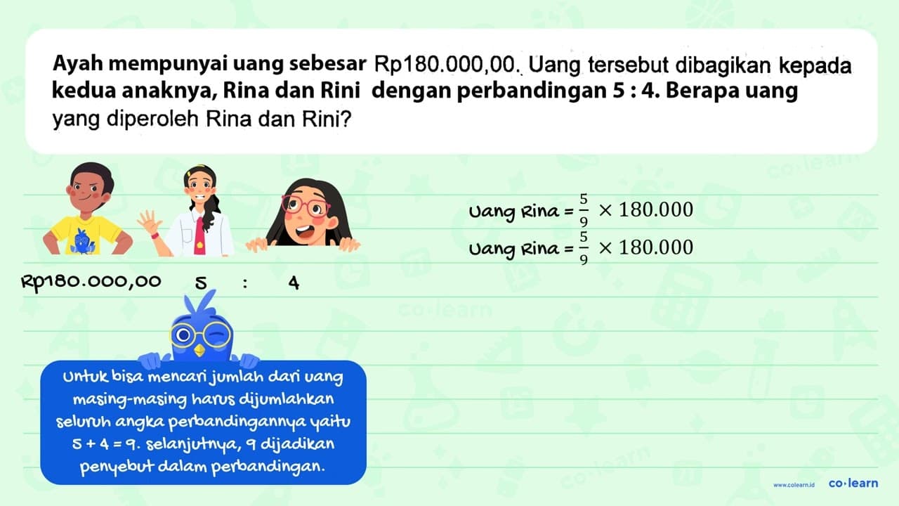 Ayah mempunyai uang sebesar Rp 180.000,00. Uang tersebut