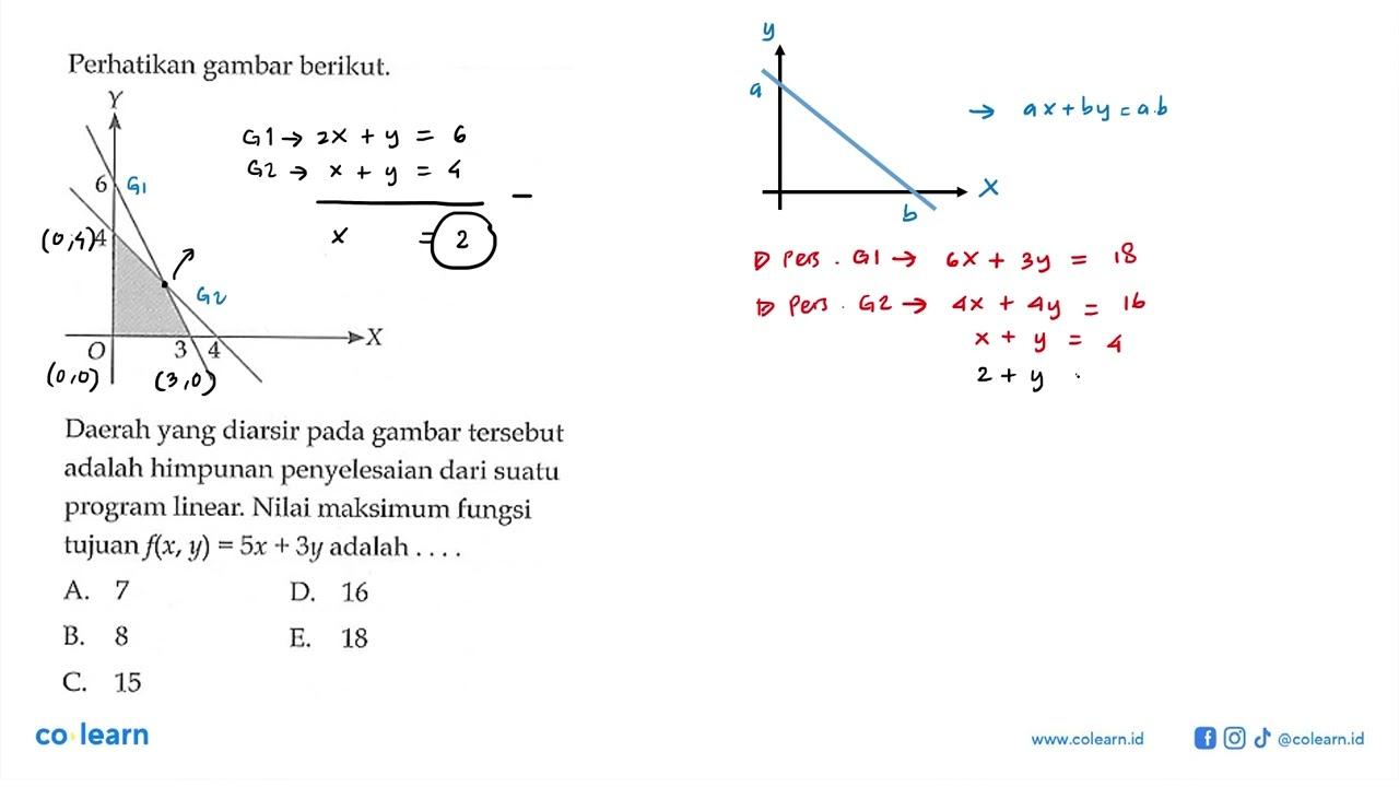 Perhatikan gambar berikut. O 3 4 Y X 6 Daerah yang diarsir