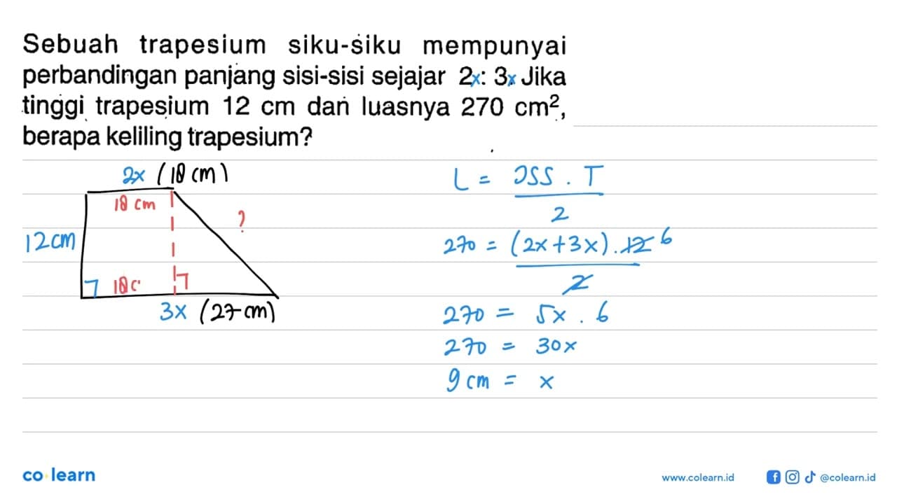 Sebuah trapesium siku-siku mempunyai perbandingan panjang