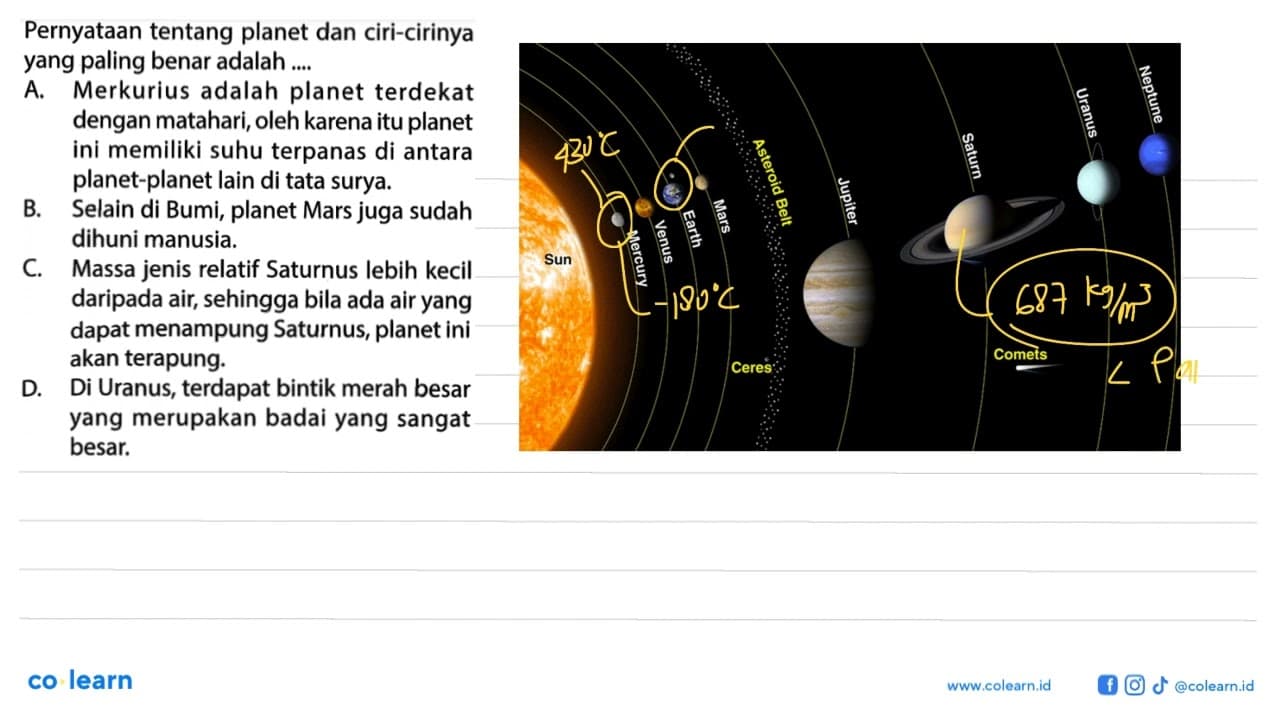 Pernyataan tentang planet dan ciri-cirinya yang paling