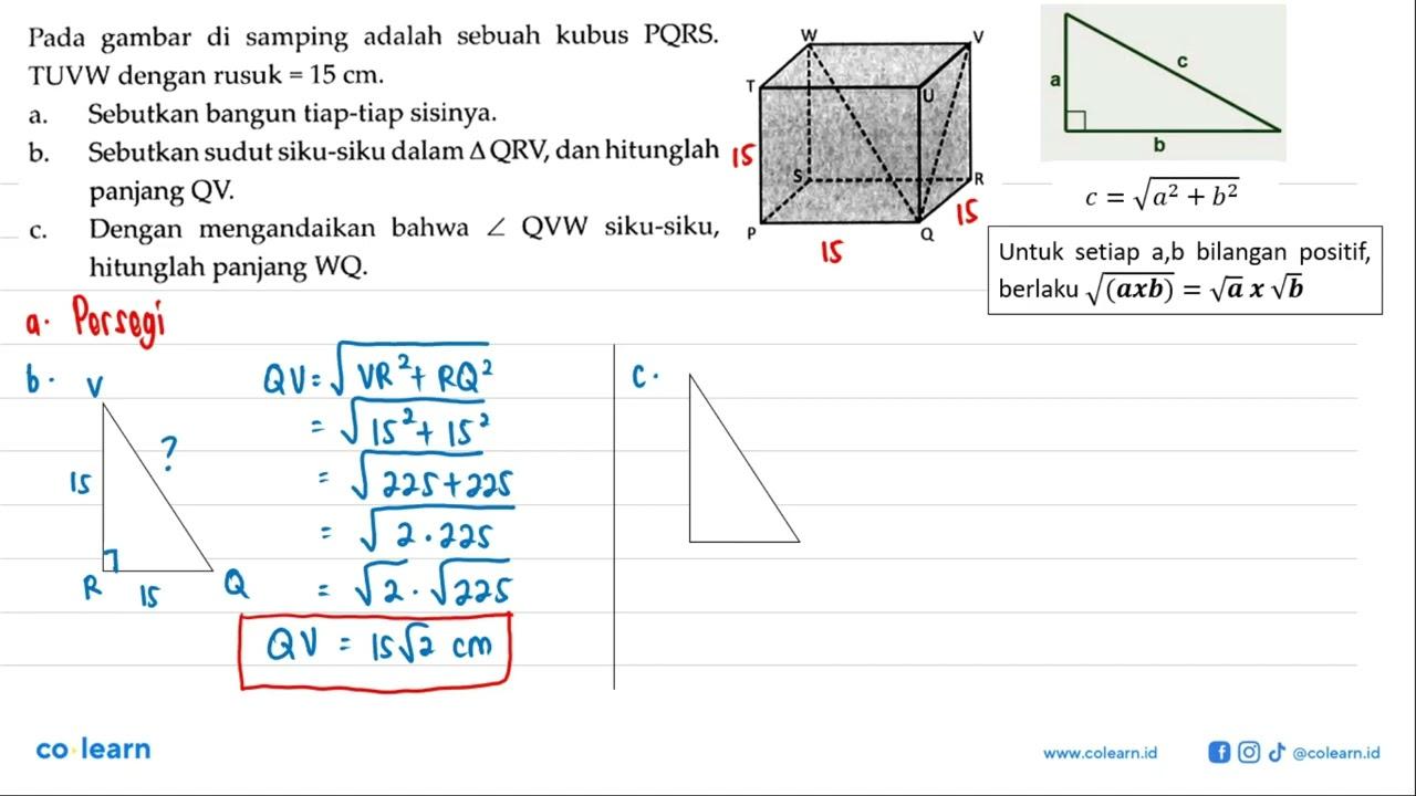 Pada gambar di samping adalah sebuah kubus PQRS. TUVW