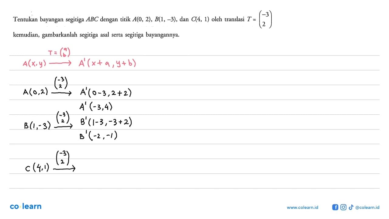 Tentukan bayangan segitiga ABC dengan titik A(0,2),B(1,-3),