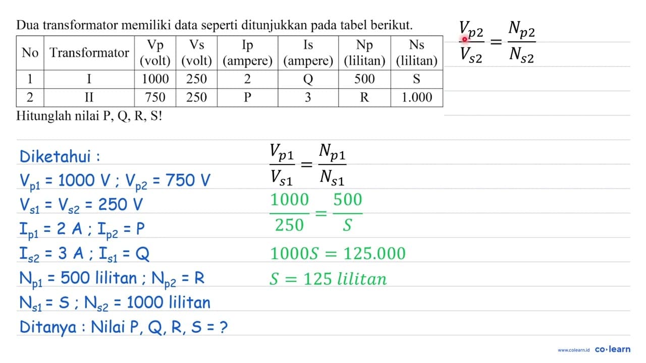 Dua transformator memiliki data seperti ditunjukkan pada