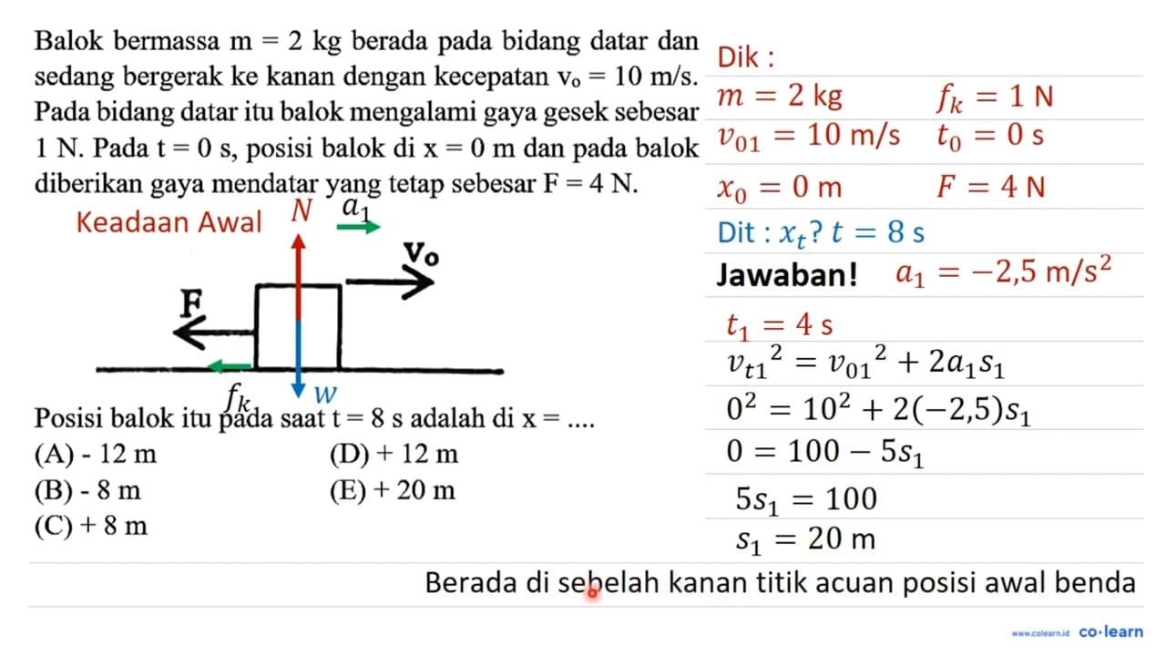 Balok bermassa m=2 kg berada pada bidang datar dan sedang