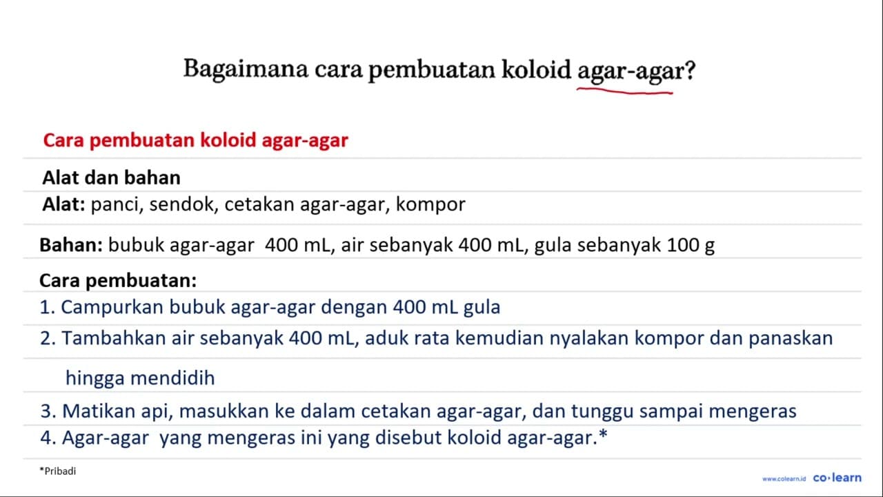 Bagaimana cara pembuatan koloid agar-agar?