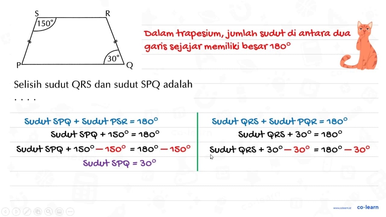 S 150 R P Q 30 Selisih sudut QRS dan sudut SPQ adalah ....