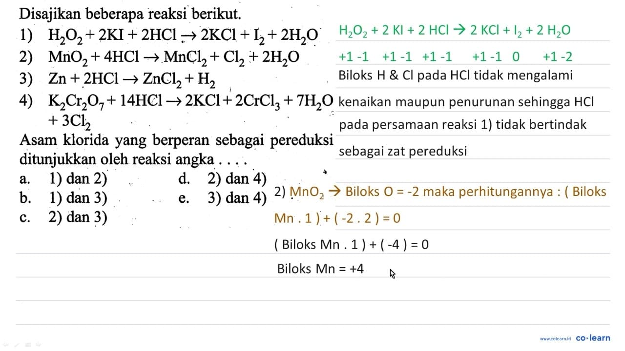 Disajikan beberapa reaksi berikut. 1) H_(2) O_(2)+2 KI+2