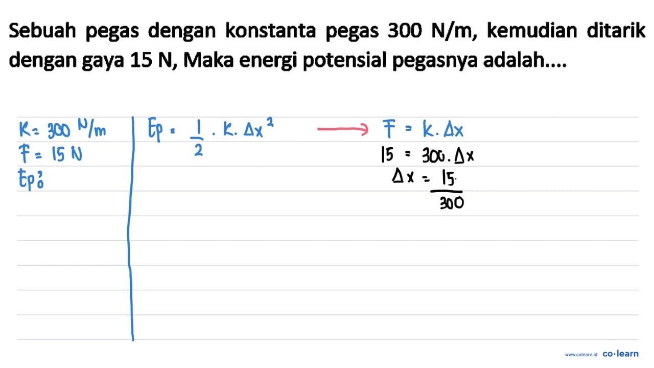 Sebuah pegas dengan konstanta pegas 300 N / m , kemudian