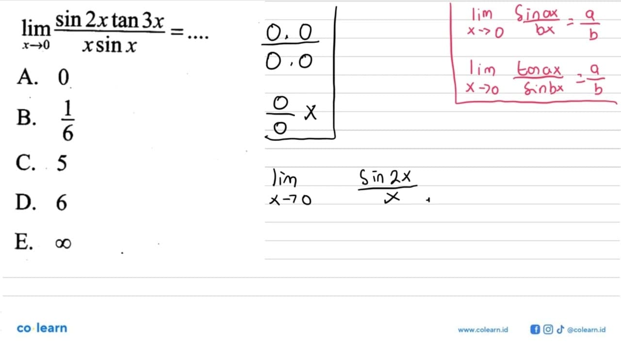 lim x-> (sin2xtan 3x/xsinx) =