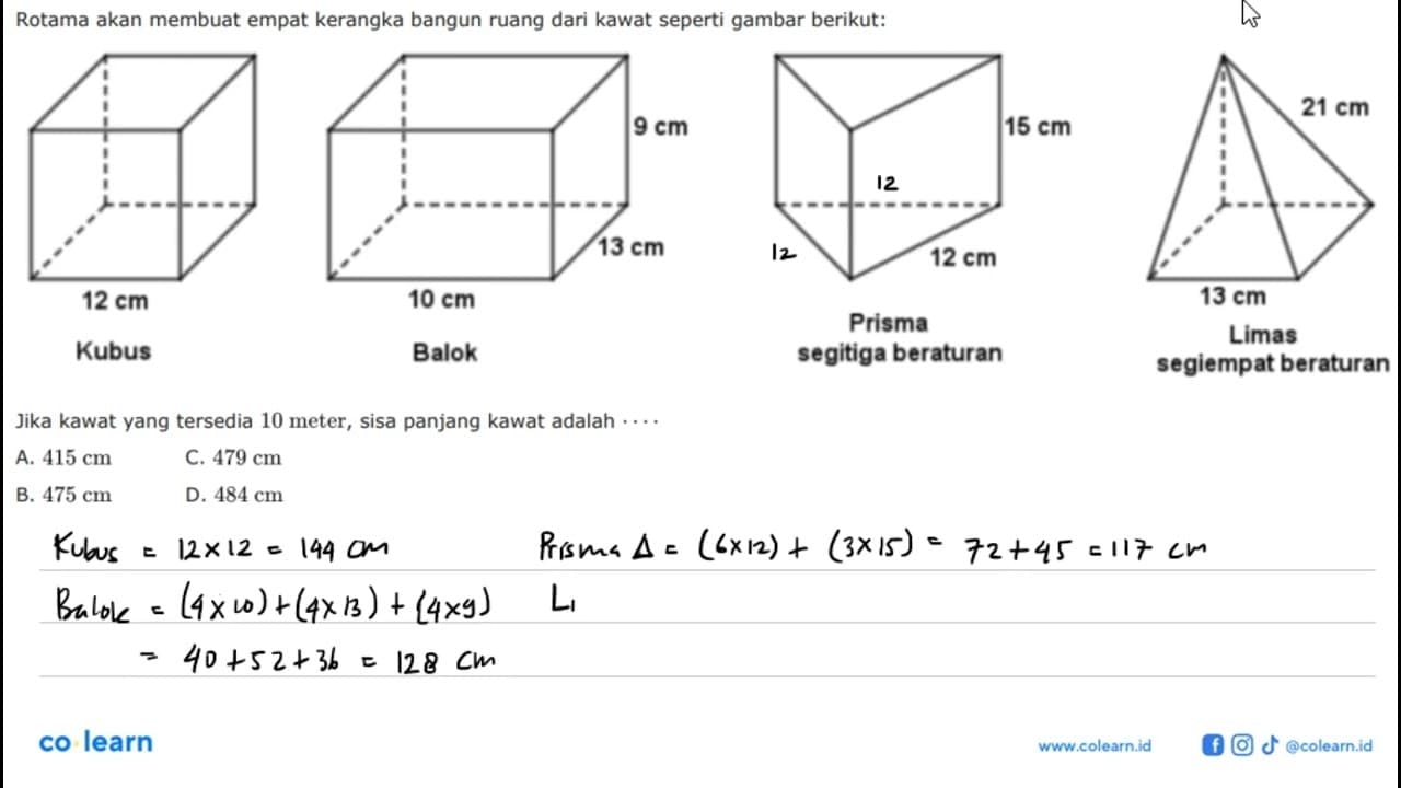 Rotama akan membuat empat kerangka bangun ruang dari kawat