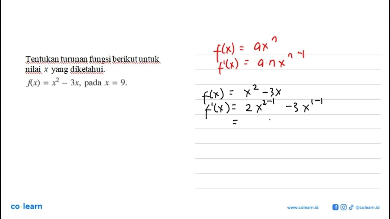 f(x) = x^2 - 3x , pada x=9