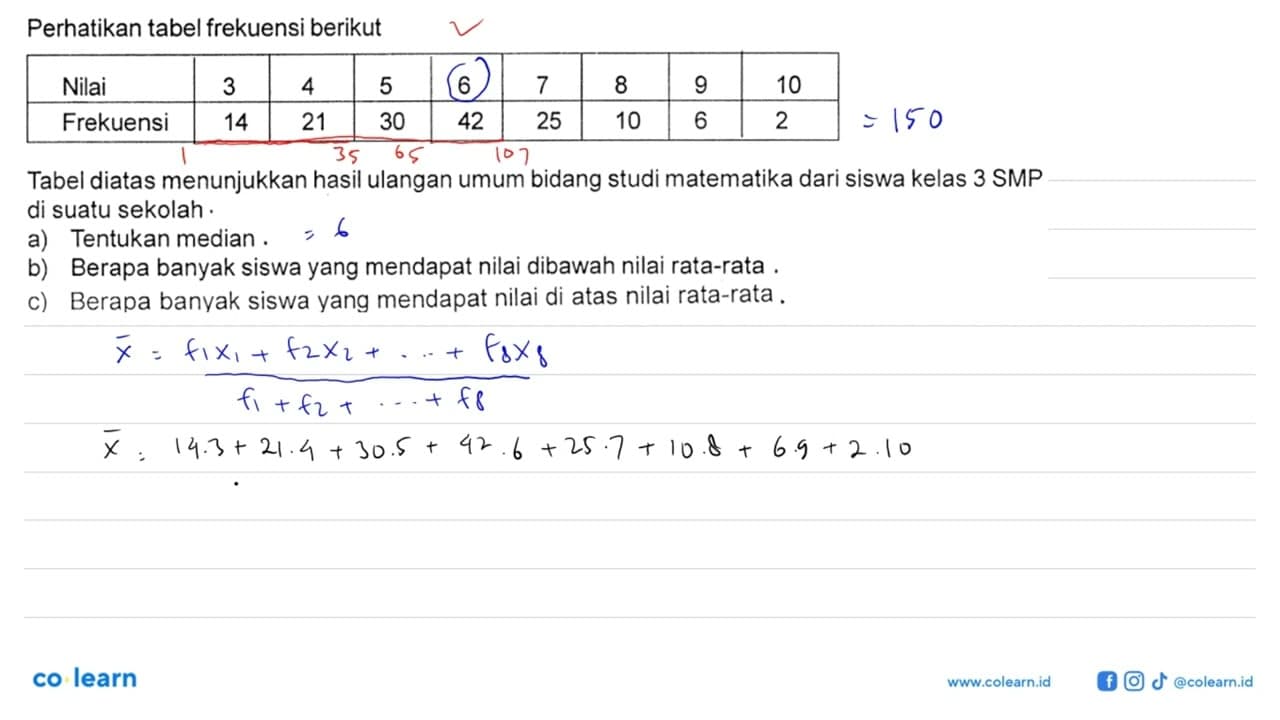 Perhatikan tabel frekuensi berikutNilai 3 4 5 6 7 8 9