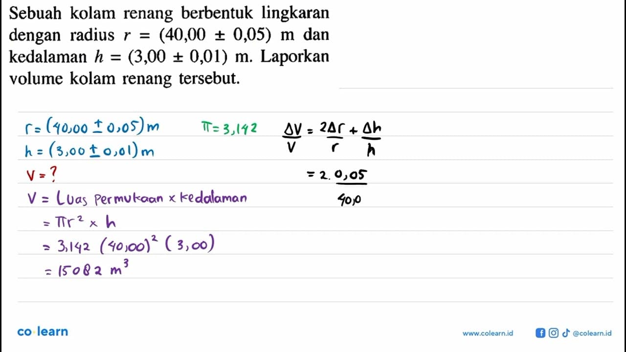 Sebuah kolam renang berbentuk lingkaran dengan radius