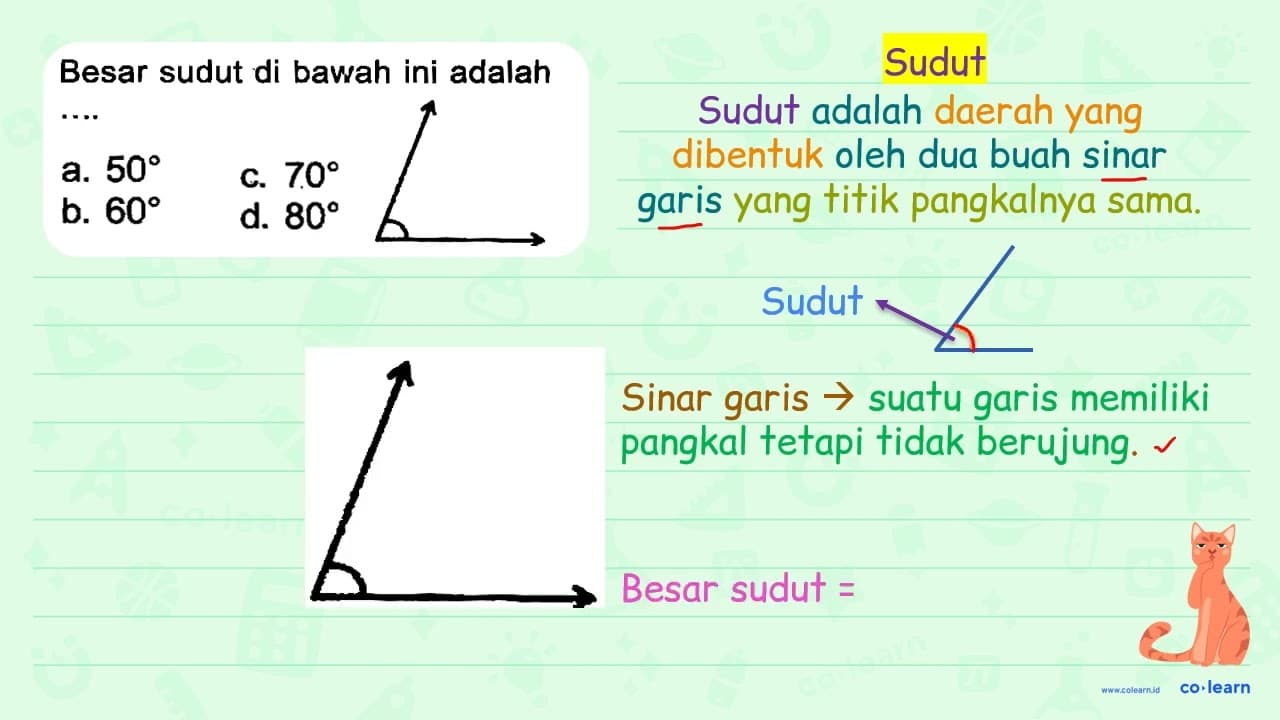 Besar sudut di bawah ini adalah a. 50 b. 60 c. 70 d. 80