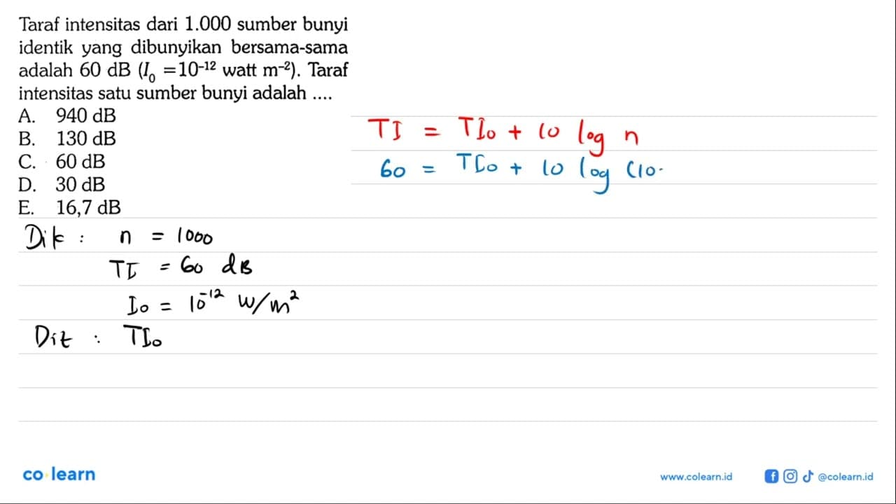 Taraf intensitas dari 1.000 sumber bunyi identik yang