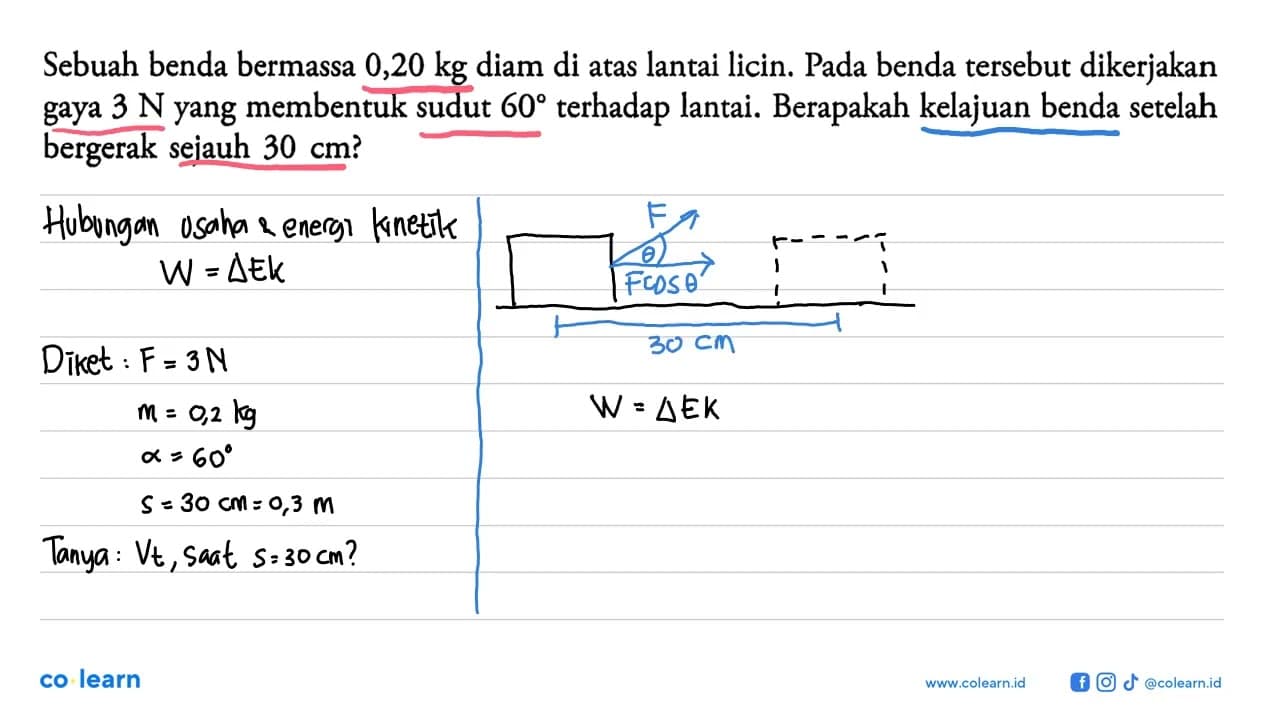 Sebuah benda bermassa 0,20 kg diam di atas lantai licin.