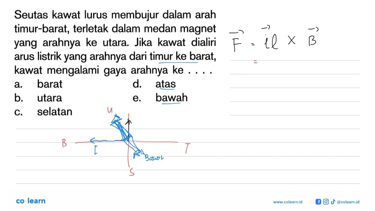 Seutas kawat lurus membujur dalam arah timur-barat,