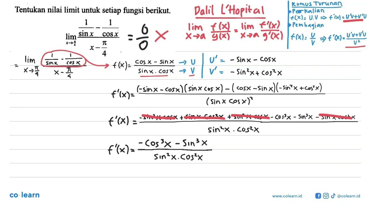 Tentukan nilai limit untuk setiap fungsi berikut llim