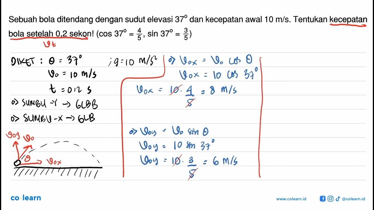 Sebuah bola ditendang dengan sudut elevasi 37 dan kecepatan