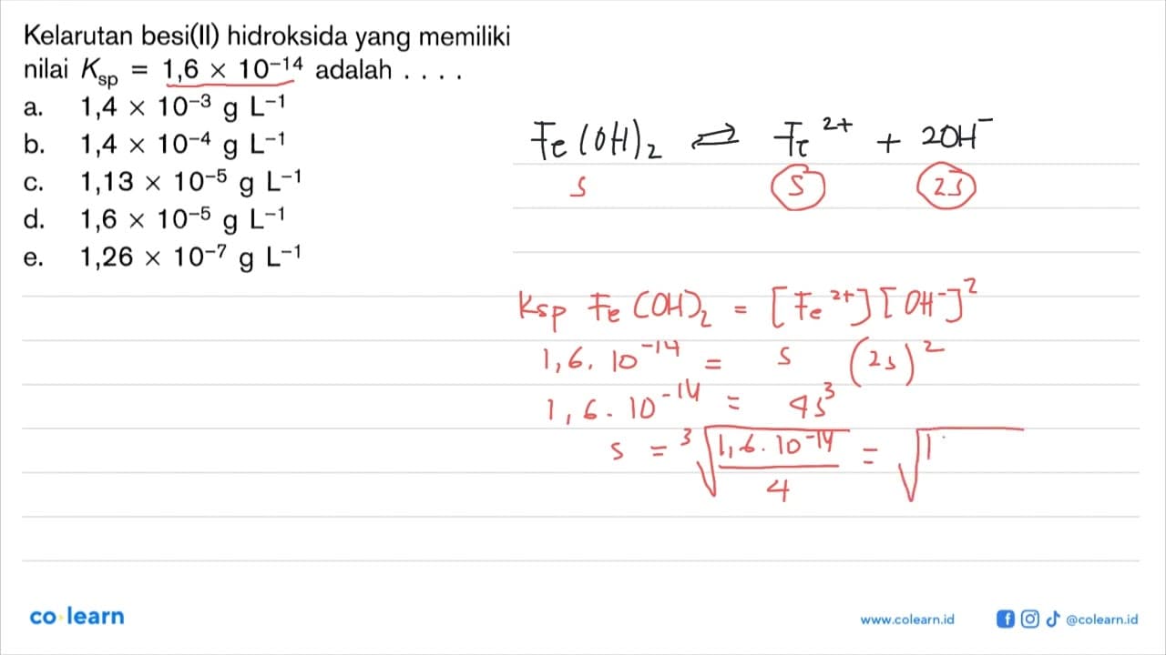 Kelarutan besi(II) hidroksida yang memiliki nilai Ksp=1,6 x