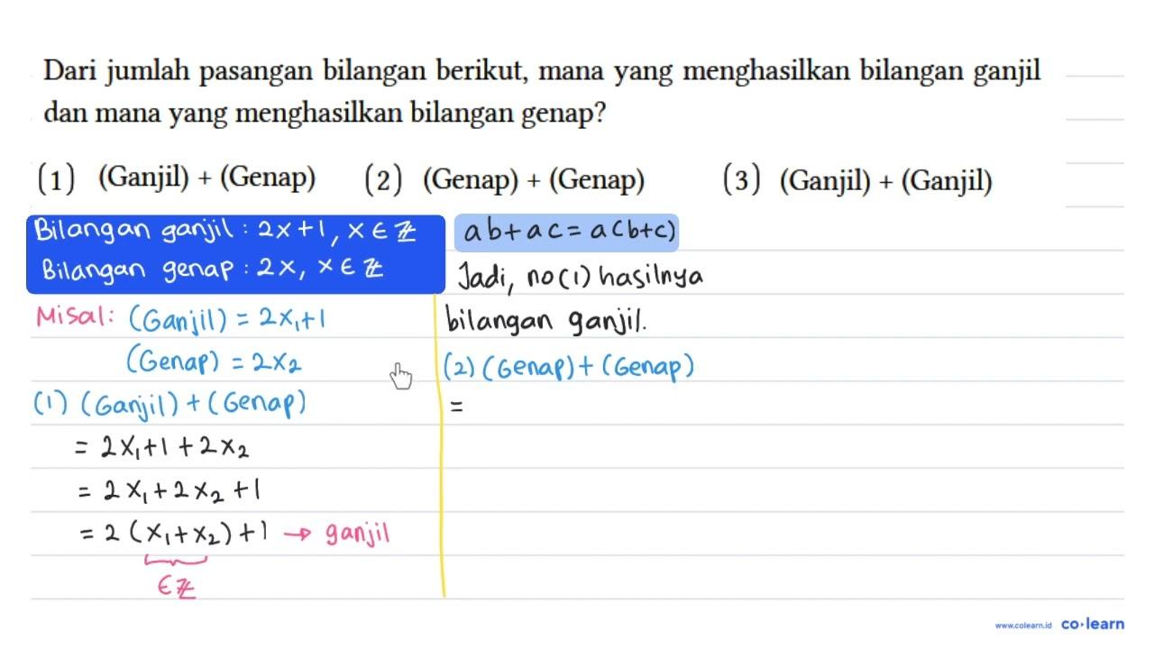 Dari jumlah pasangan bilangan berikut, mana yang