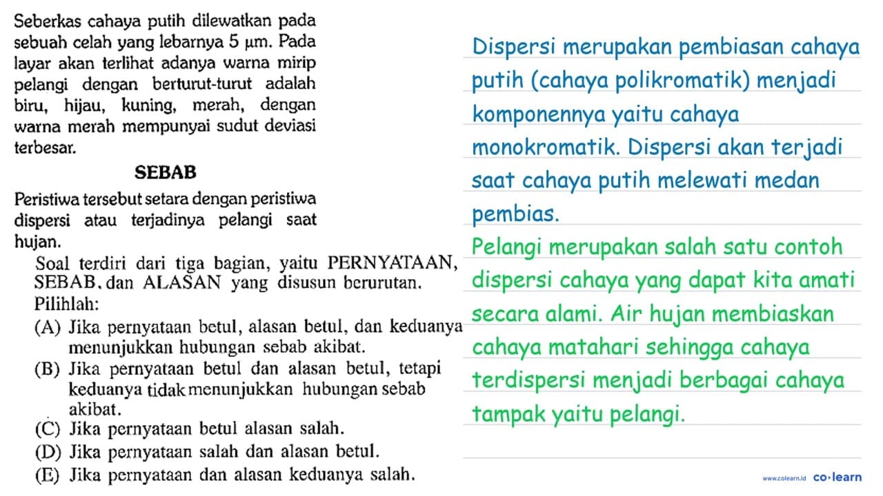 Seberkas cahaya putih dilewatkan pada sebuah celah yang