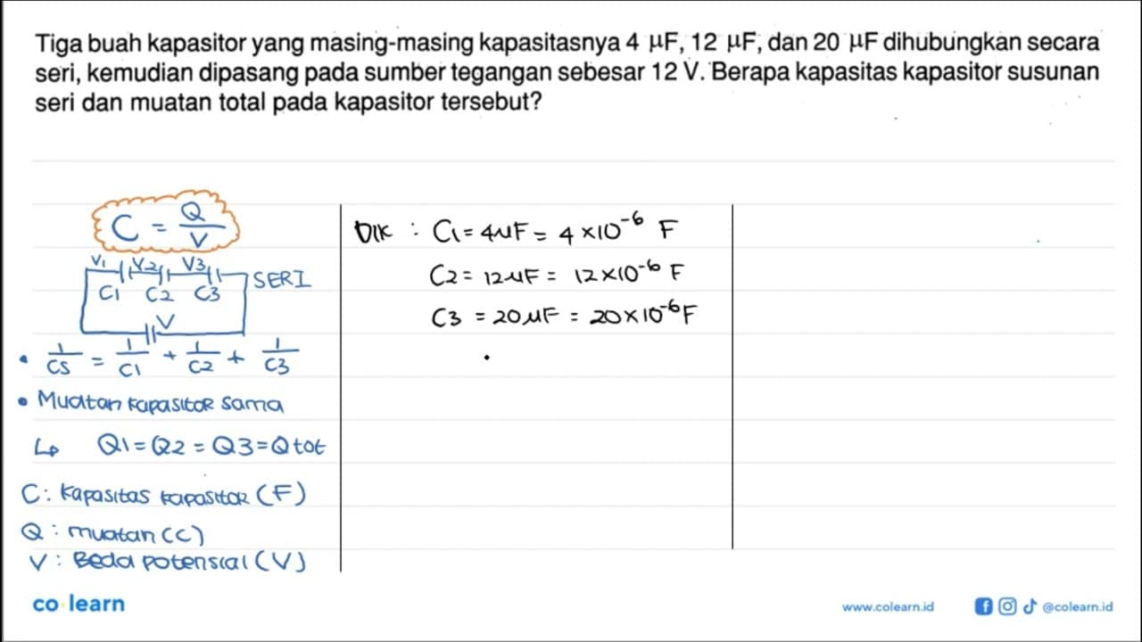 Tiga buah kapasitor yang masing-masing kapasitasnya 4 muF,