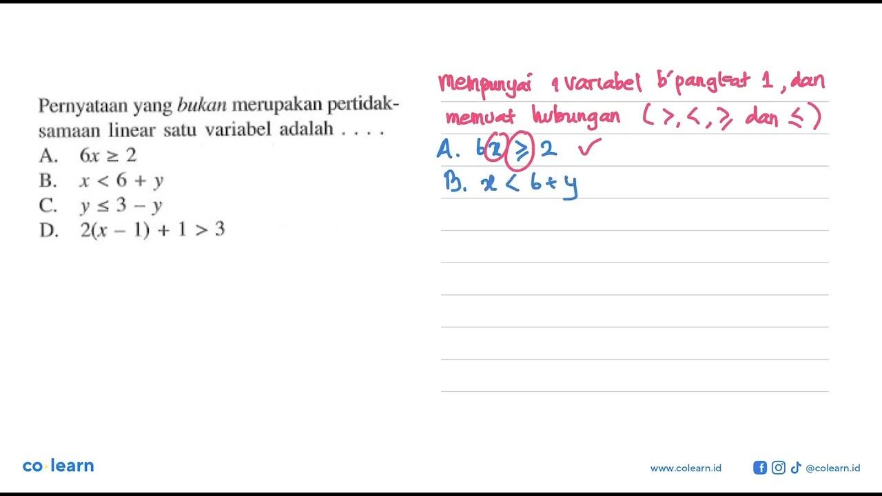 Pernyataan yang bukan merupakan pertidak- samaan linear