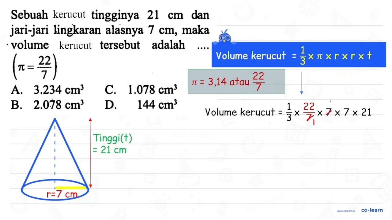 Sebuah limas tingginya 21 cm dan jari-jari lingkaran