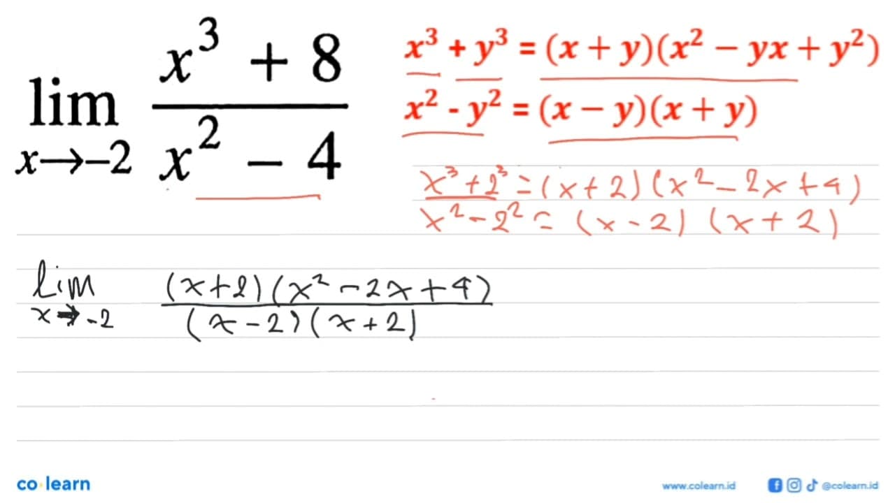 limit x->-2 (x^3+8)/(x^2-4)