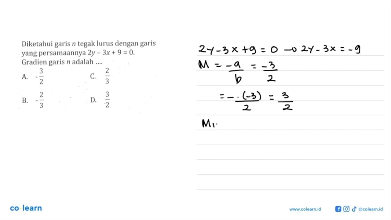 Diketahui garis n tegak lurus dengan garis yang